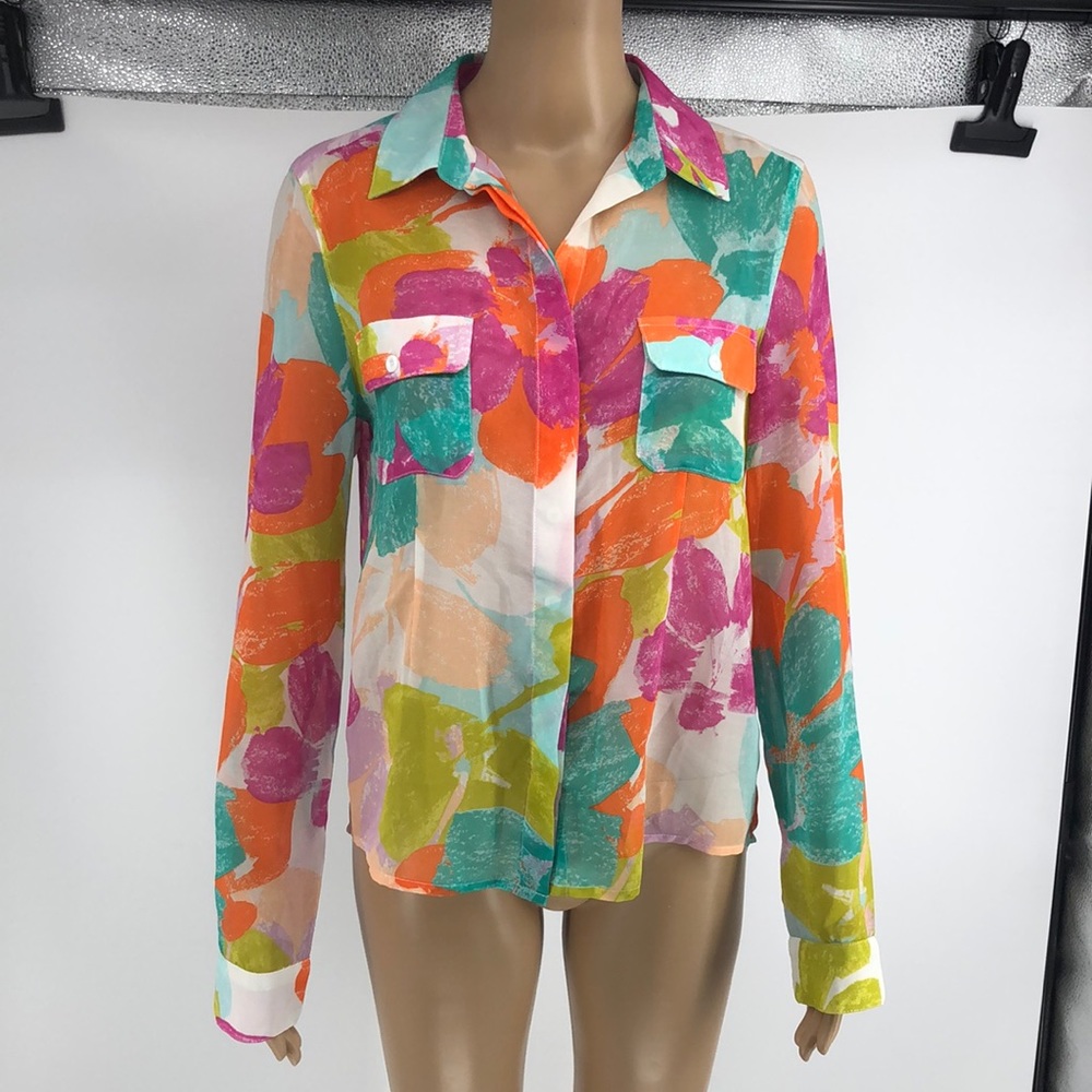 Y2k MM Couture by Miss Me Semi Sheer Watercolor Button Up Blouse Size Medium